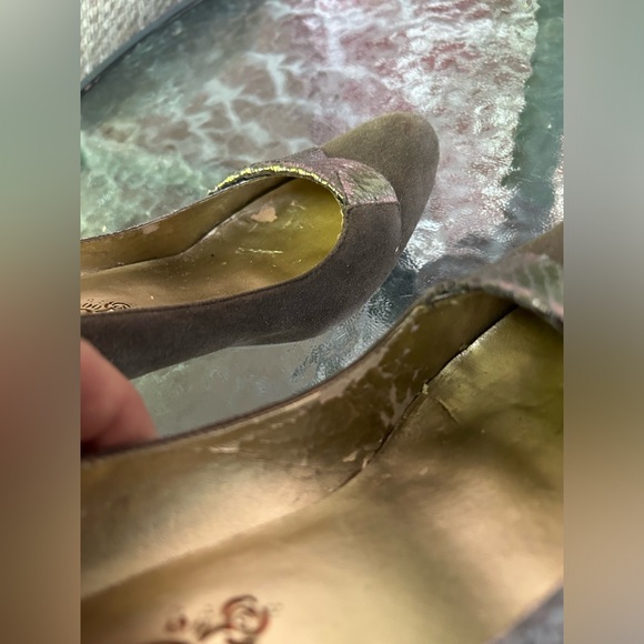 Poetic licence | brown suede wedge heels with golden snakeskin details | sz 6.5 - Picture 9 of 12